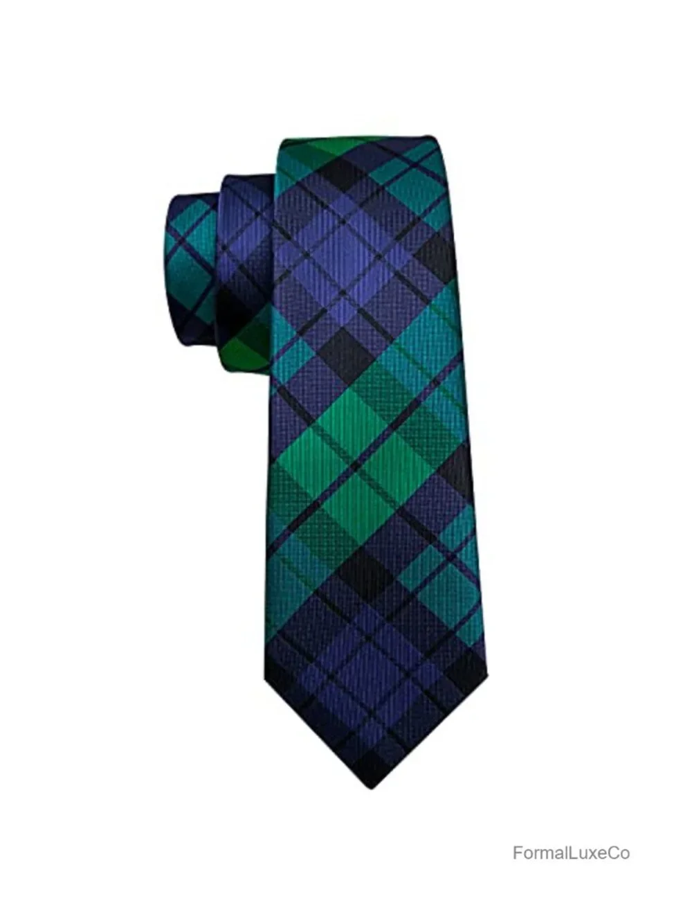 Luxury Silk Tie Set with Handkerchief & Stainless Steel Cuff Links, Plaid